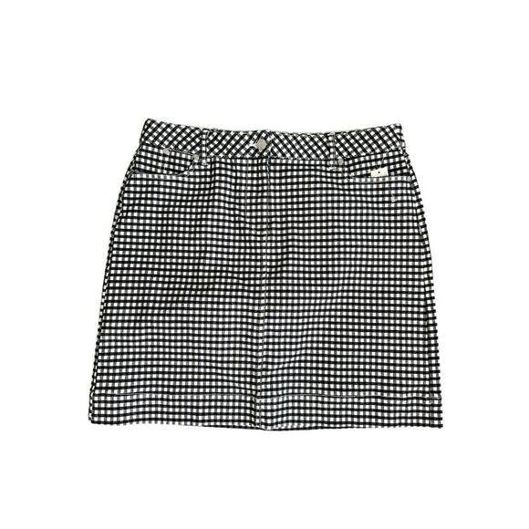 TALBOTS Skirt Size 12 Petite 12P Black White Denim Gingham Check A-Line Stretch - Picture 1 of 6